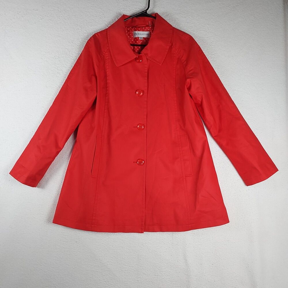 Pendleton Women’s Medium Red Cotton Blend Button Front Coat Polka Dot Lining